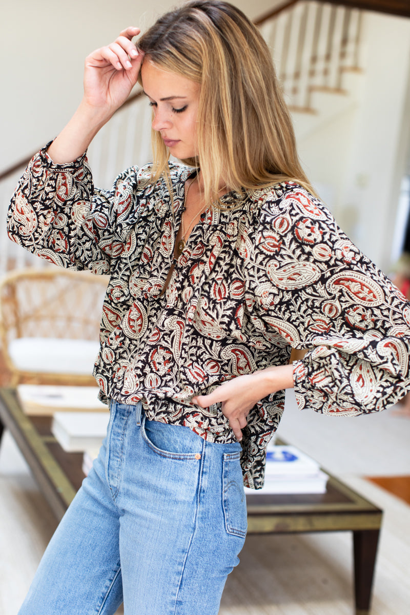 Olympia Shirt - Paisley Black + Clay Organic