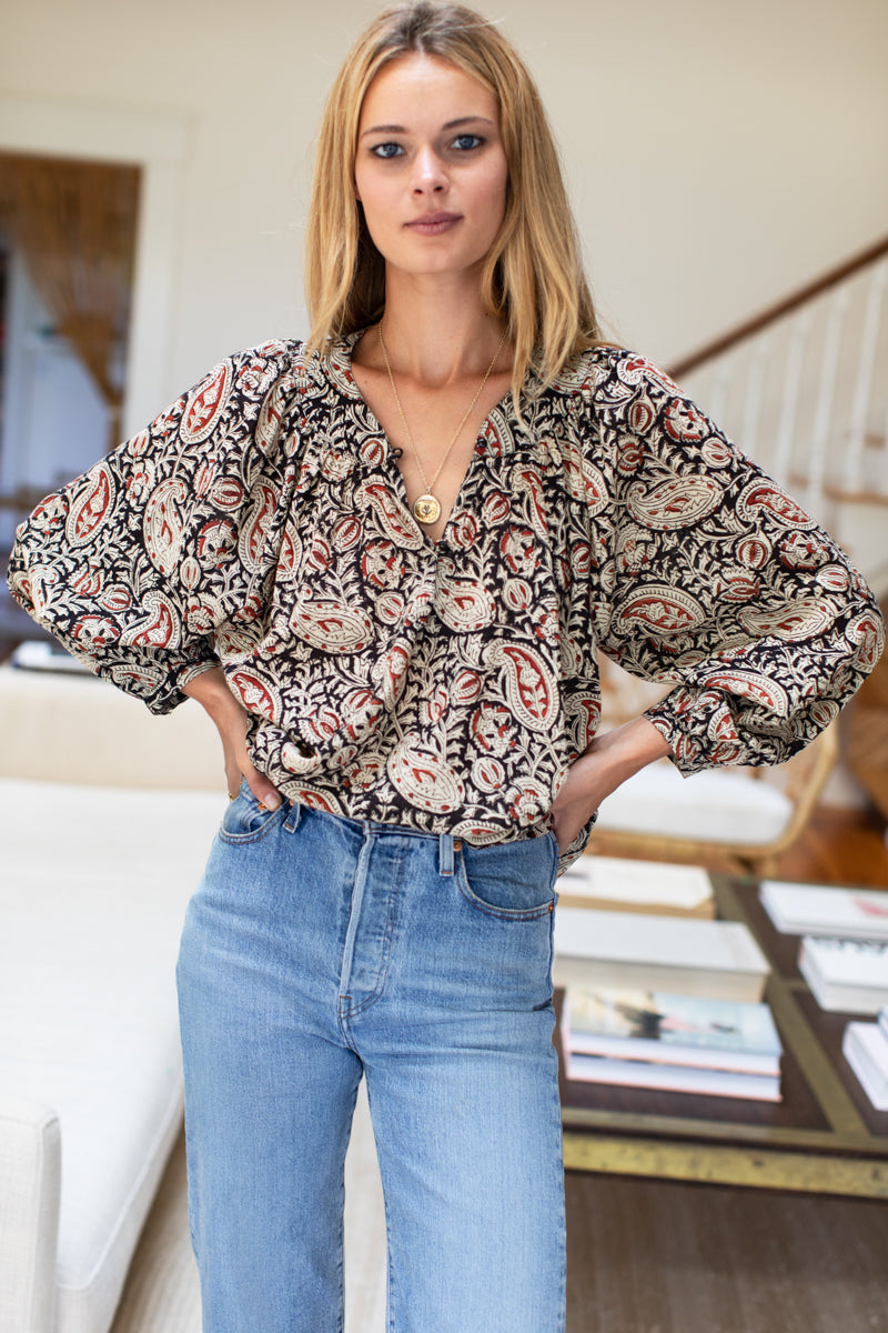Olympia Shirt - Paisley Black + Clay Organic