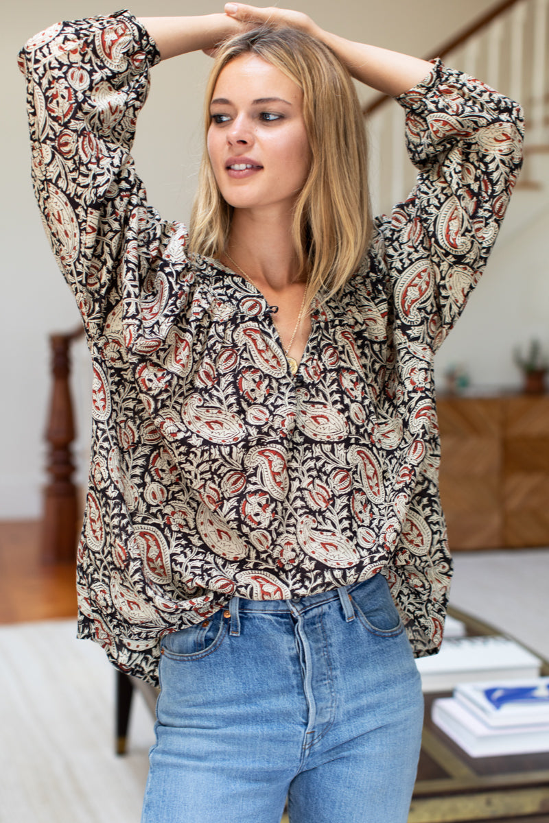 Olympia Shirt - Paisley Black + Clay Organic