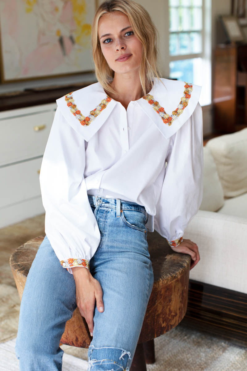 Petra Long Sleeve Blouse - White Poplin
