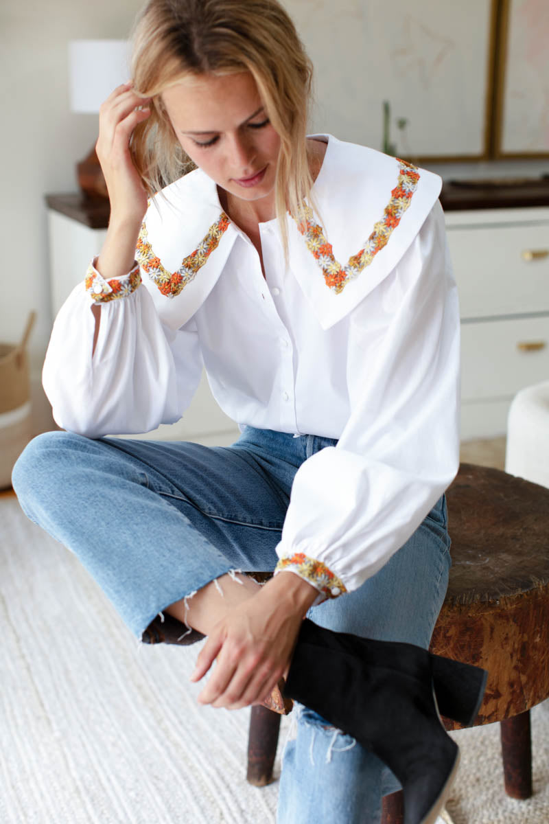 Petra Long Sleeve Blouse - White Poplin