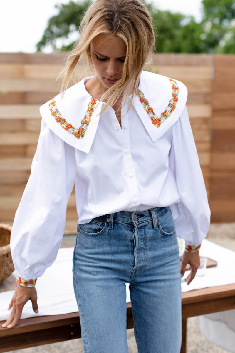 Petra Long Sleeve Blouse - White Poplin