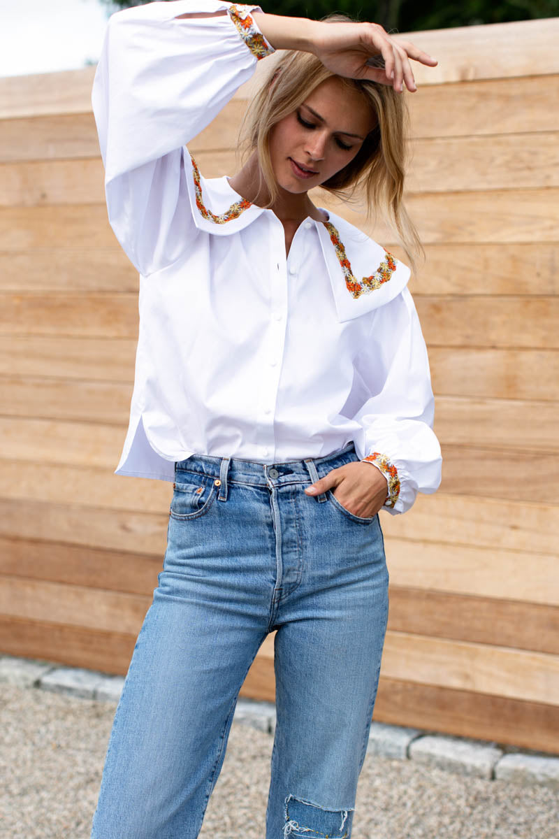 Petra Long Sleeve Blouse - White Poplin