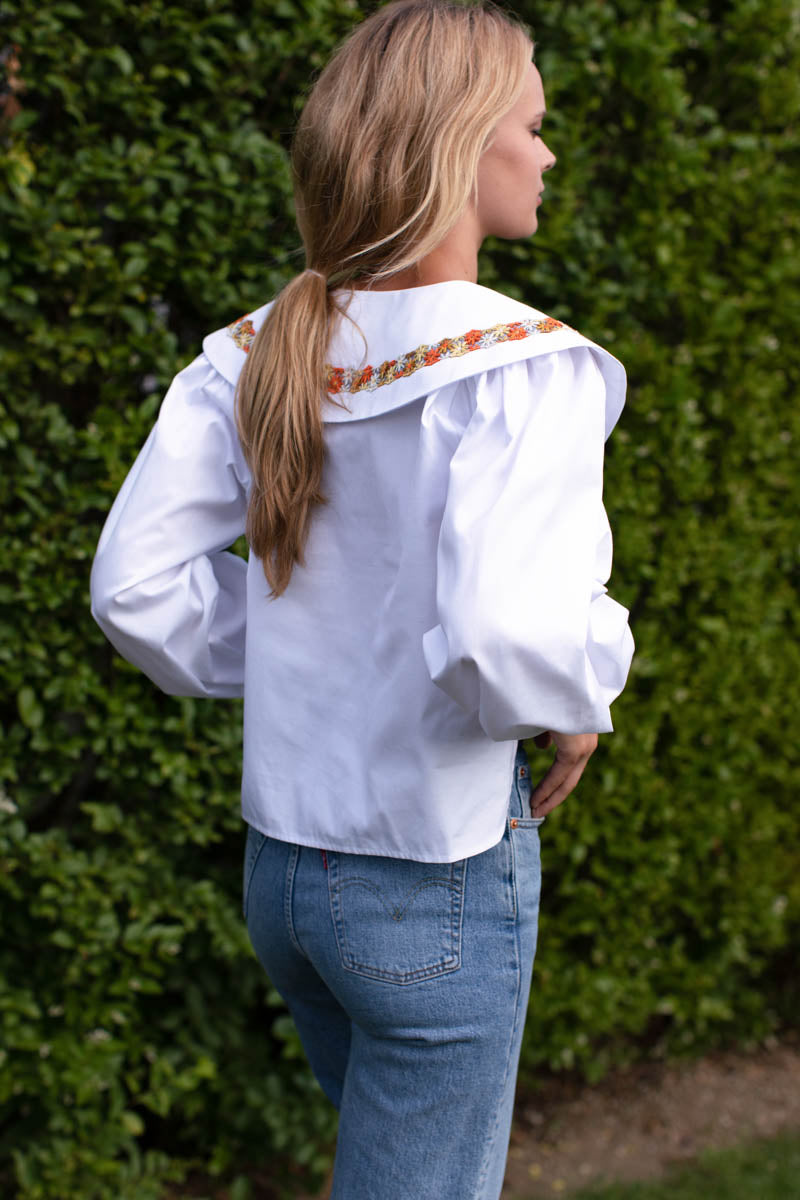 Petra Long Sleeve Blouse - White Poplin