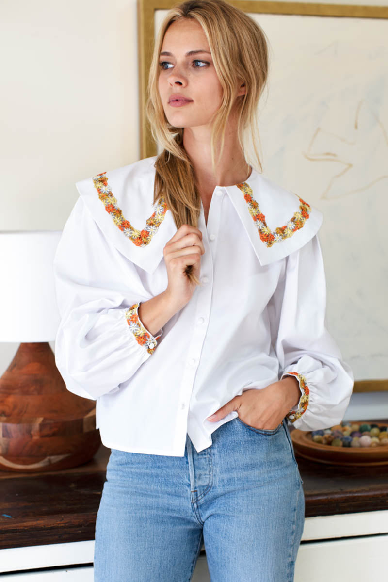 Petra Long Sleeve Blouse - White Poplin