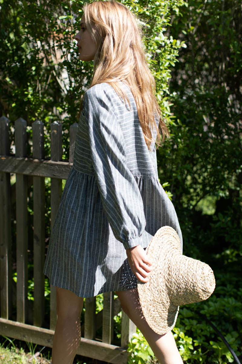 Selma Long Sleeve Dress - Black Stripe Hemp Organic
