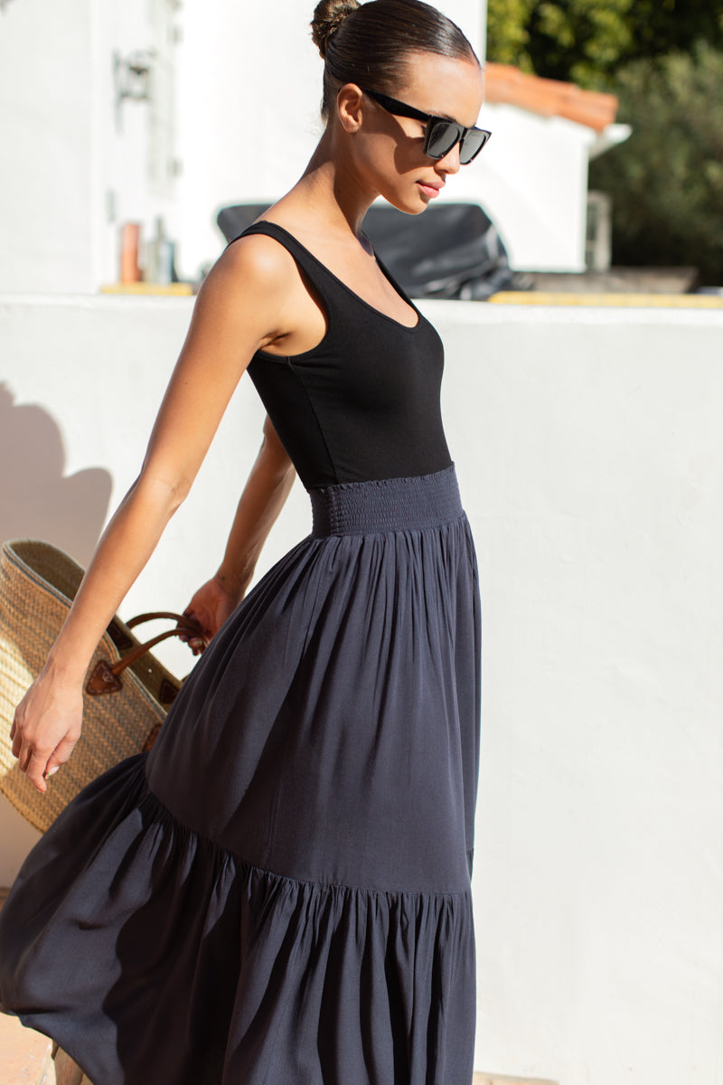 Shirred Skirt - Midnight