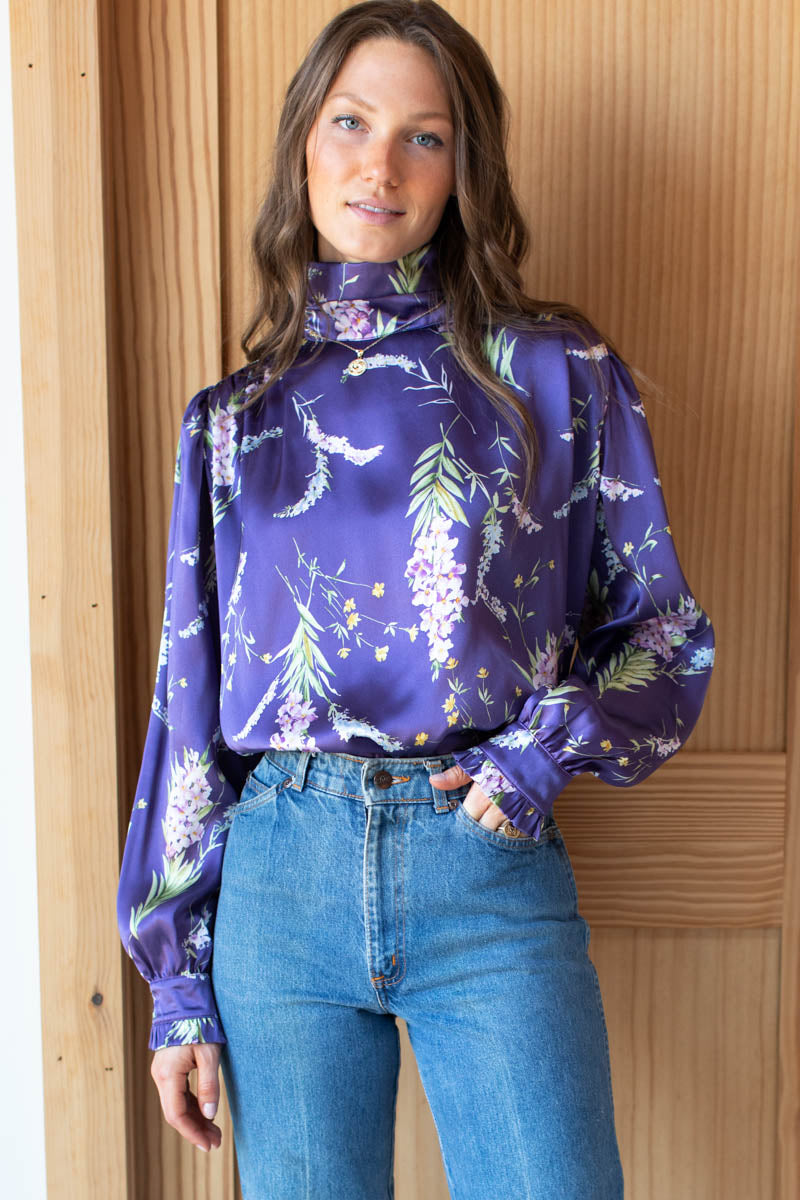Frederique Blouse - Lavender Floral Silk