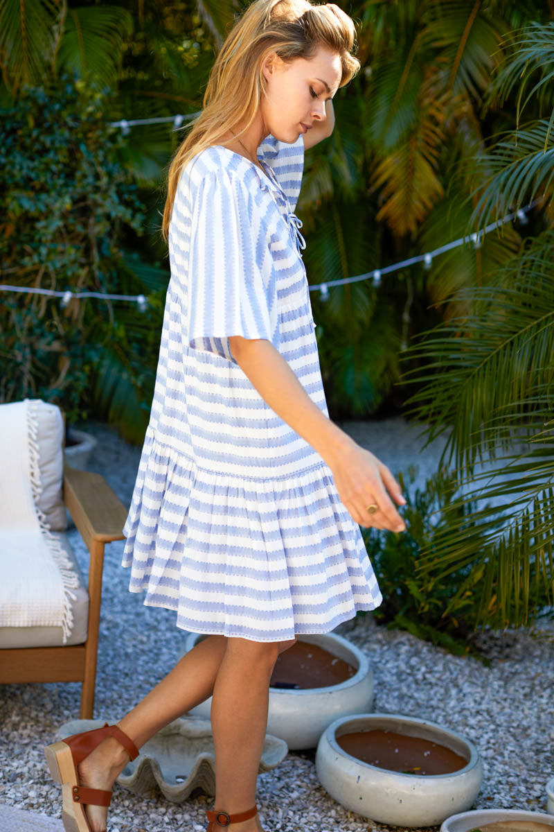 Isla Dress - Scallop Stripe Blue