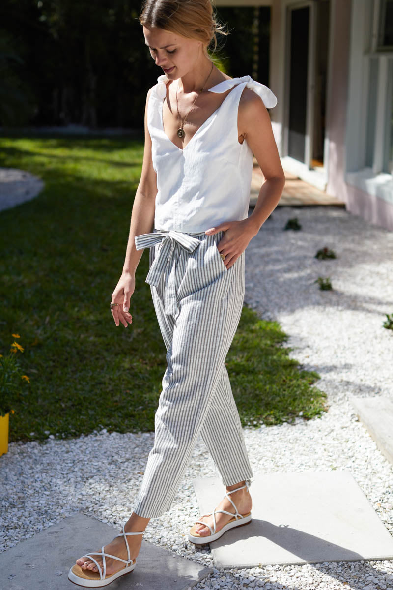 Paris Pant - Juniper Stripe Linen