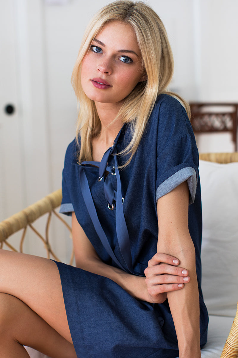Lace Up Dress - Denim