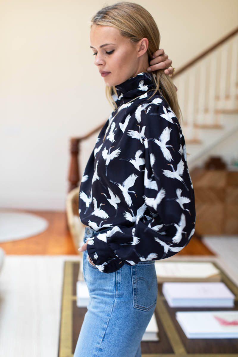 Frederique Blouse - Black Silk Crane