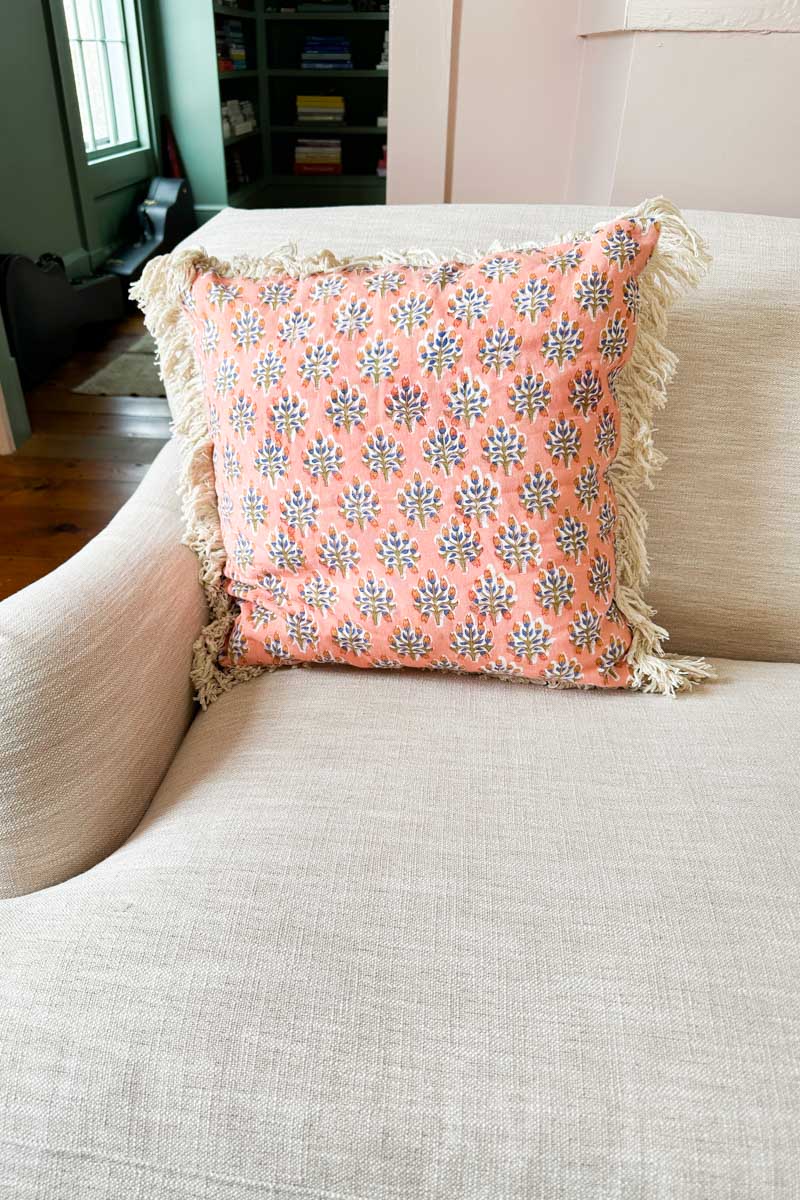 Handblock Pillow Cover - Indie Flowers Sunset Linen