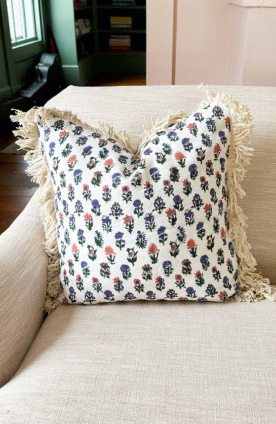 Handblock Pillow Cover - Mixed Bouquet Linen
