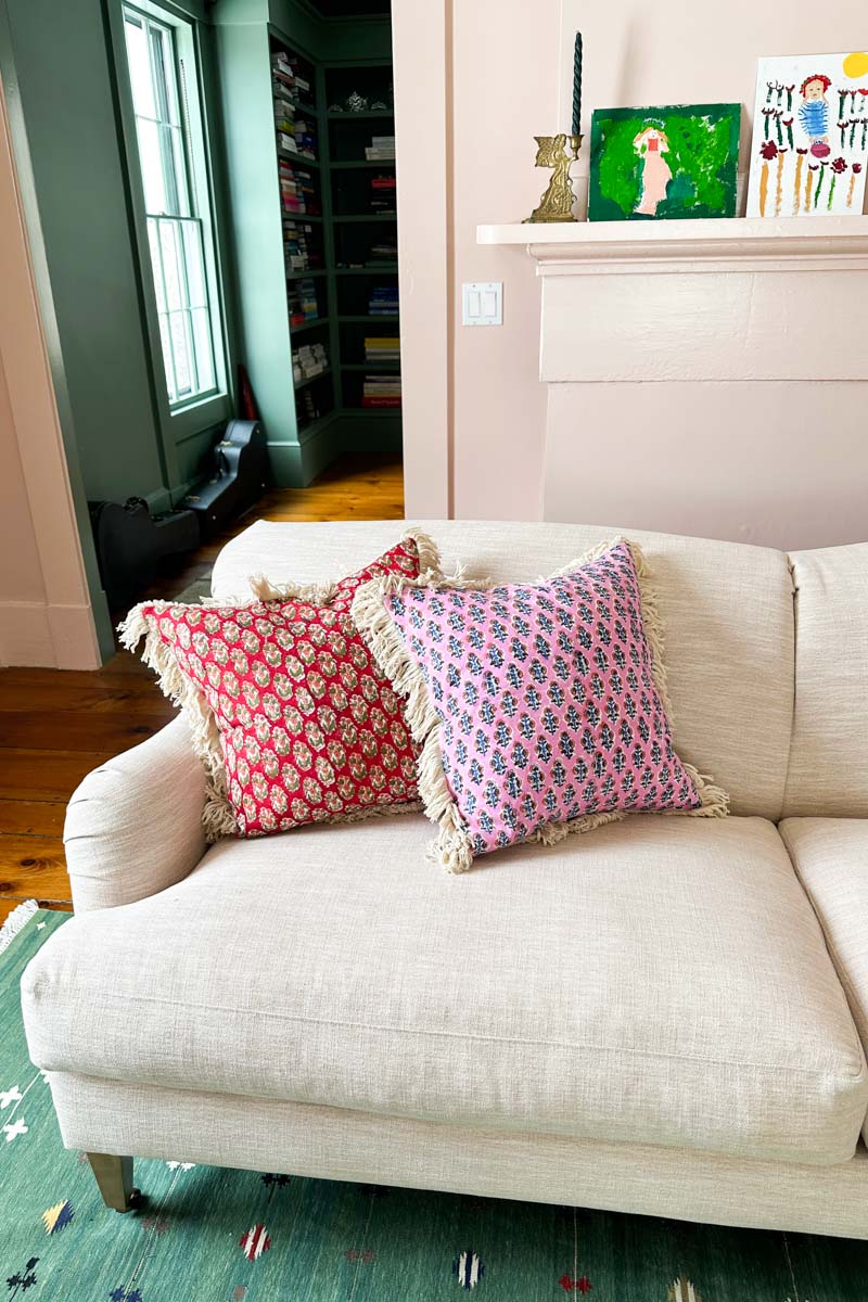Handblock Pillow Cover - Madrid Flowers Linen