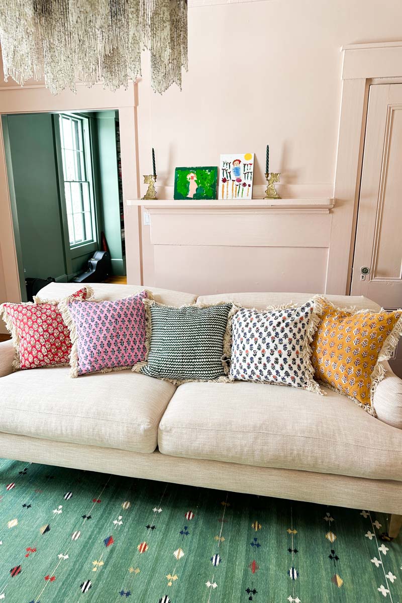 Handblock Pillow Cover - Zigzag Juniper Linen