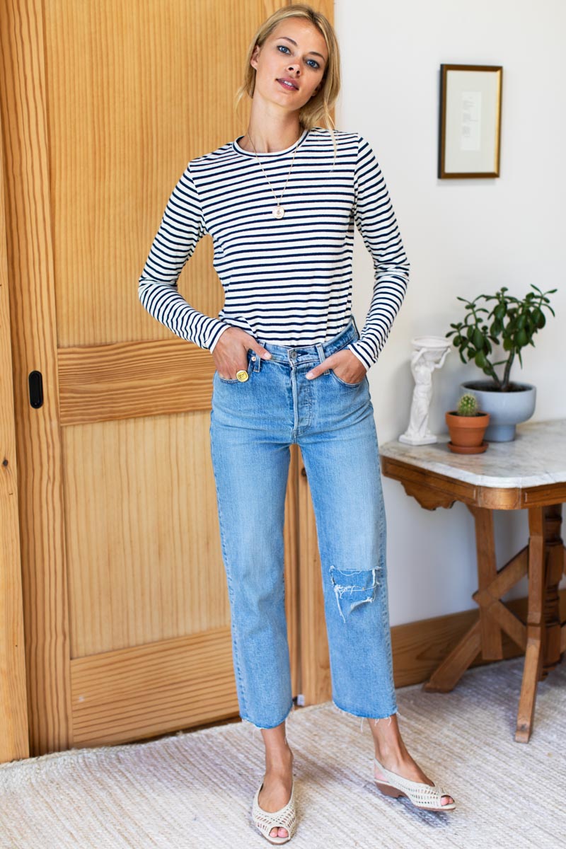 Emerson Crewneck - Navy Stripe Organic