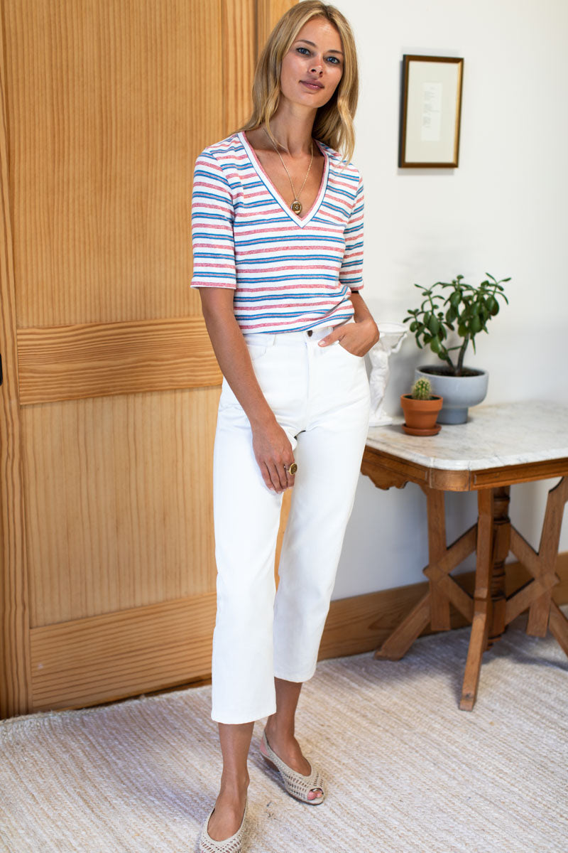 Luxe Emerson T - Blue Red Stripe Organic