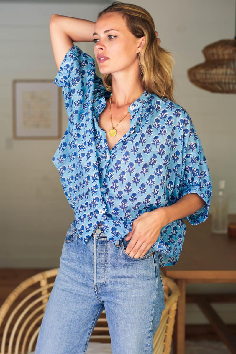 Mandarin Collar Top - Little Marigolds Danube Organic