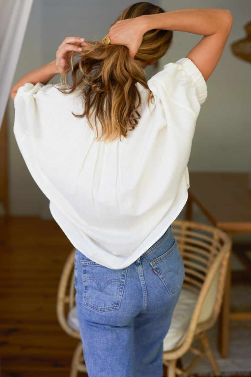 Mandarin Collar Top - Ivory Organic