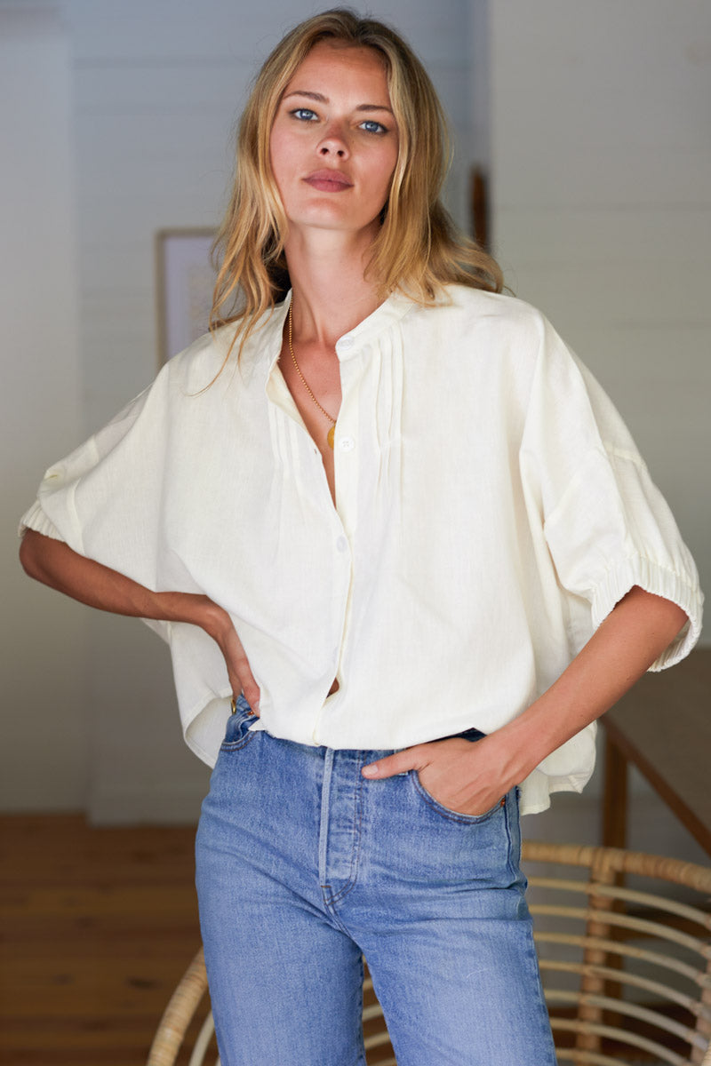 Mandarin Collar Top - Ivory Organic