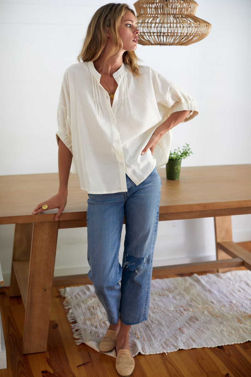 Mandarin Collar Top - Ivory Organic