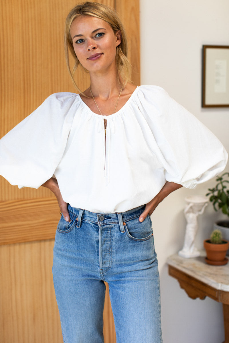 Rakel Keyhole Blouse - Salt Linen