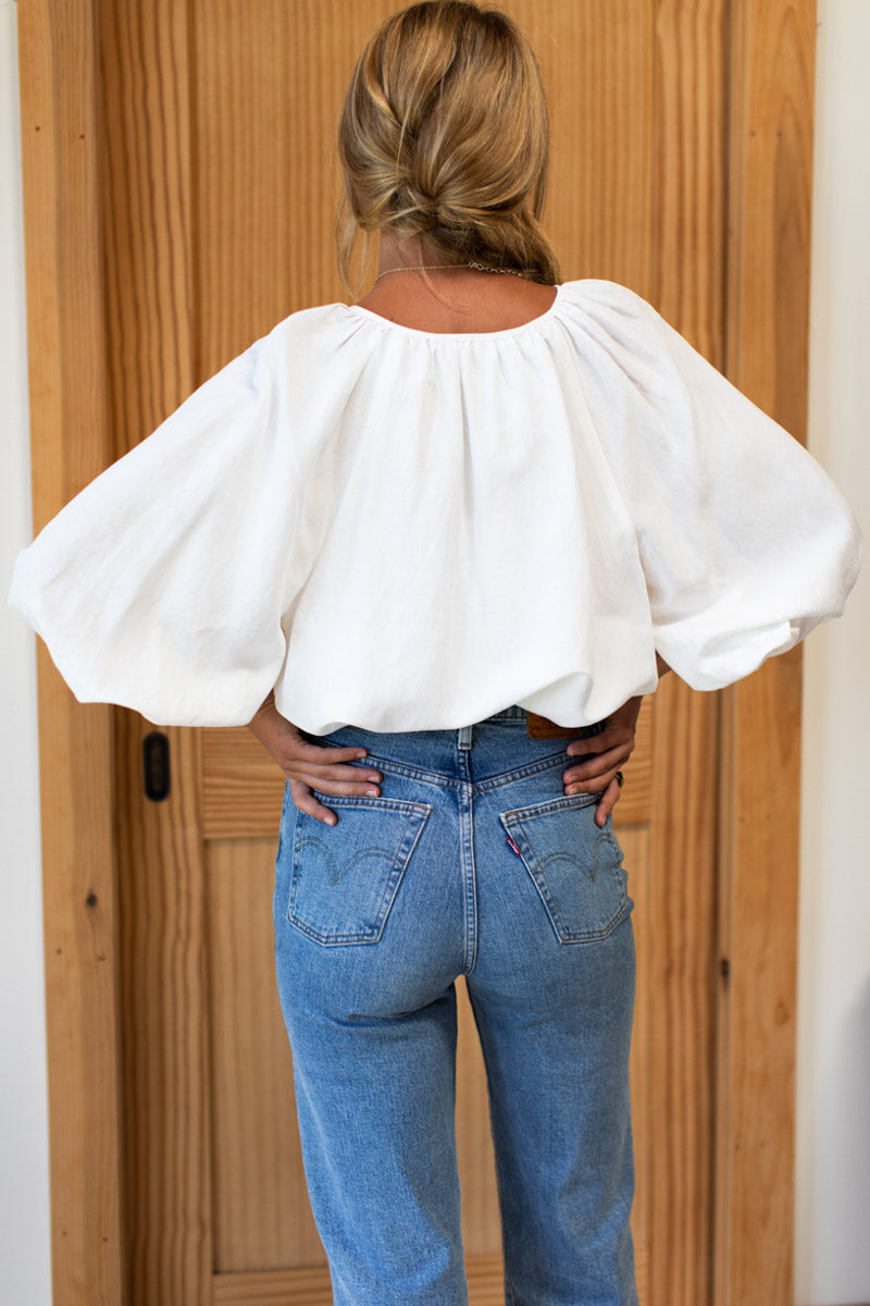 Rakel Keyhole Blouse - Salt Linen
