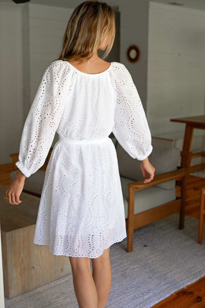 Rakel Keyhole Short Dress - White Eyelet