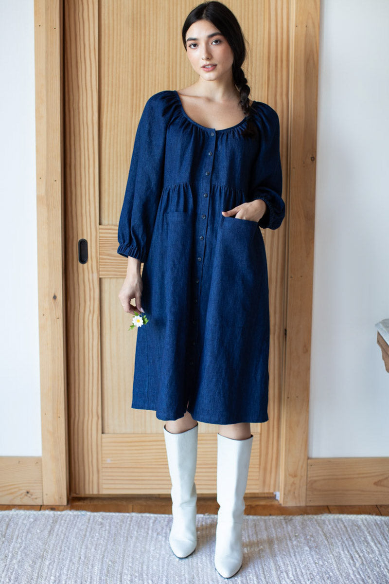 Denim Market Dress - Indigo Hemp Organic