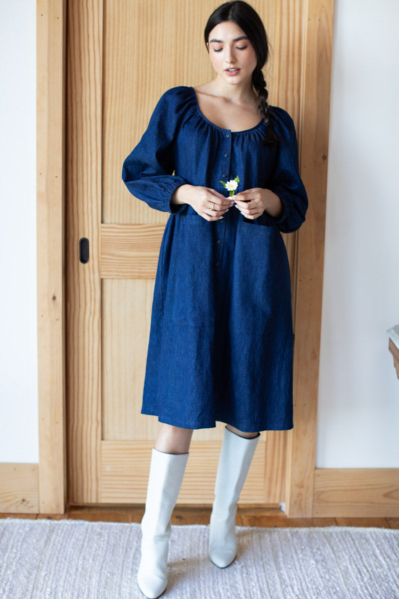 Denim Market Dress - Indigo Hemp Organic