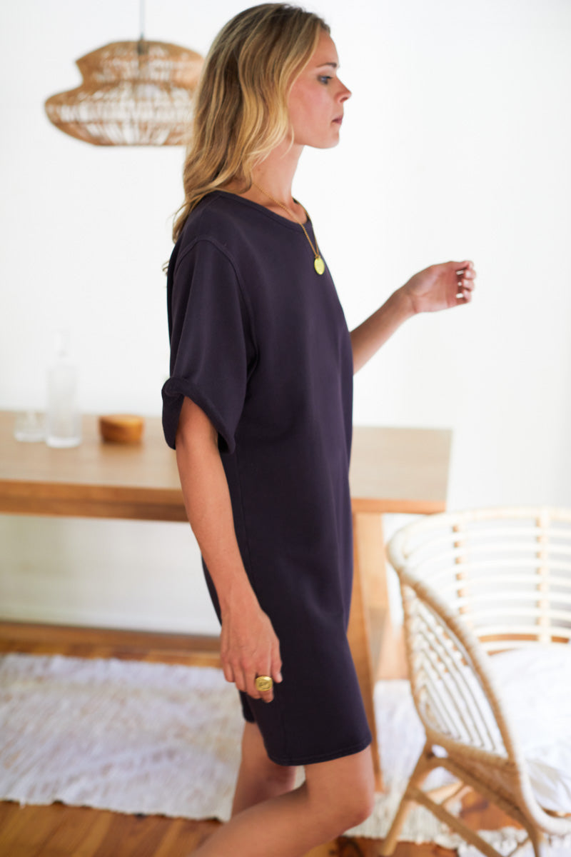 Shorty Sweatshirt Dress - Washed Black Organic