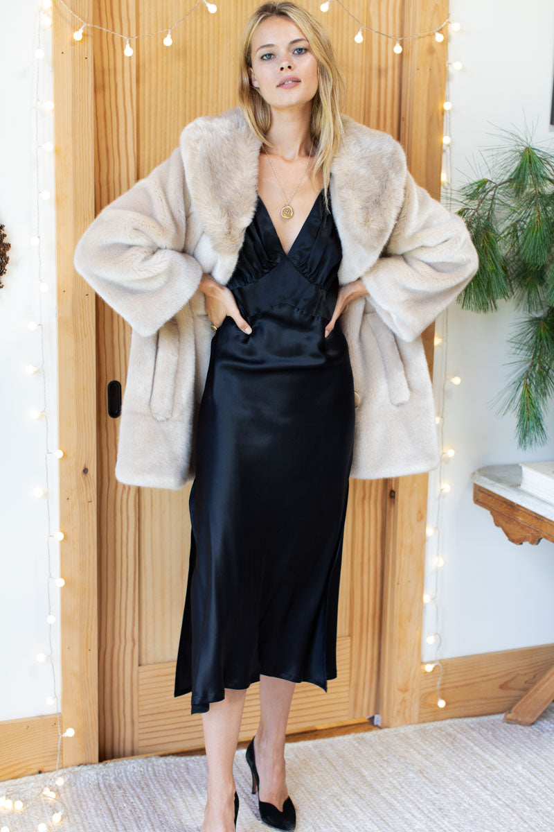 Violetta Sleeveless Midi Dress - Black Silk