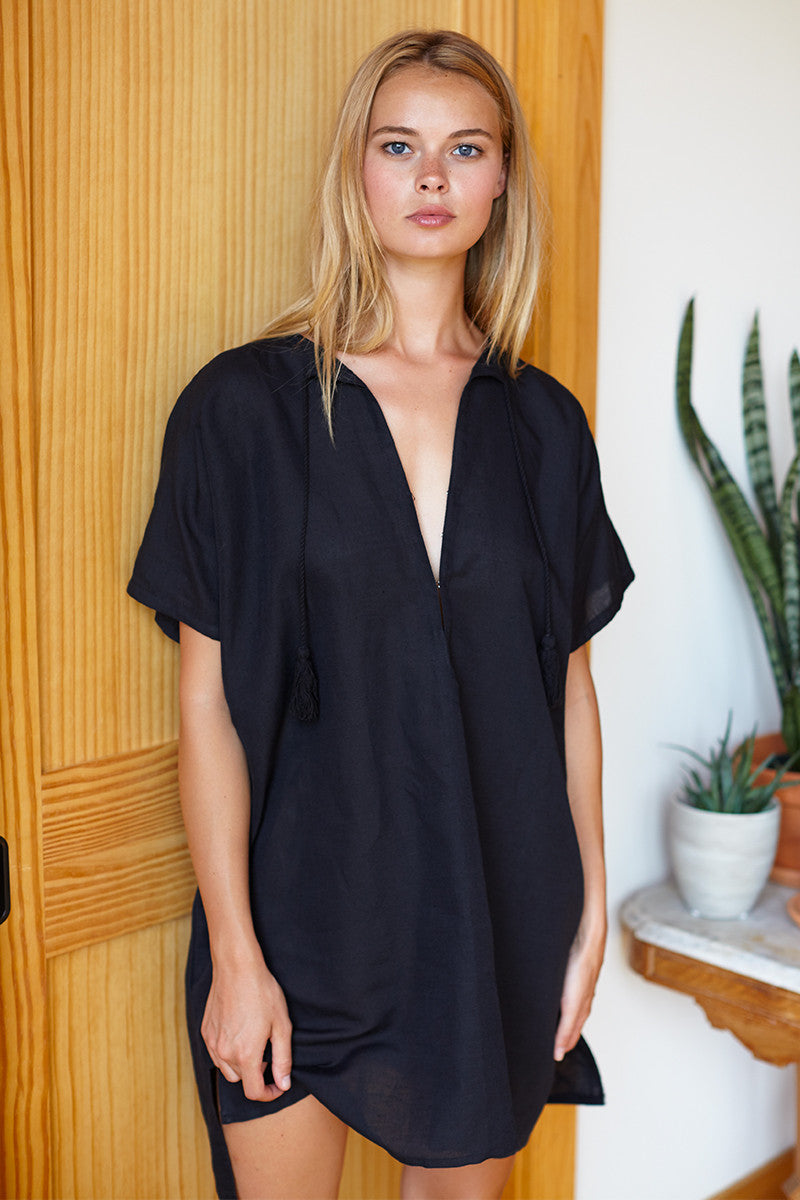 Organic Linen Caftan - Black