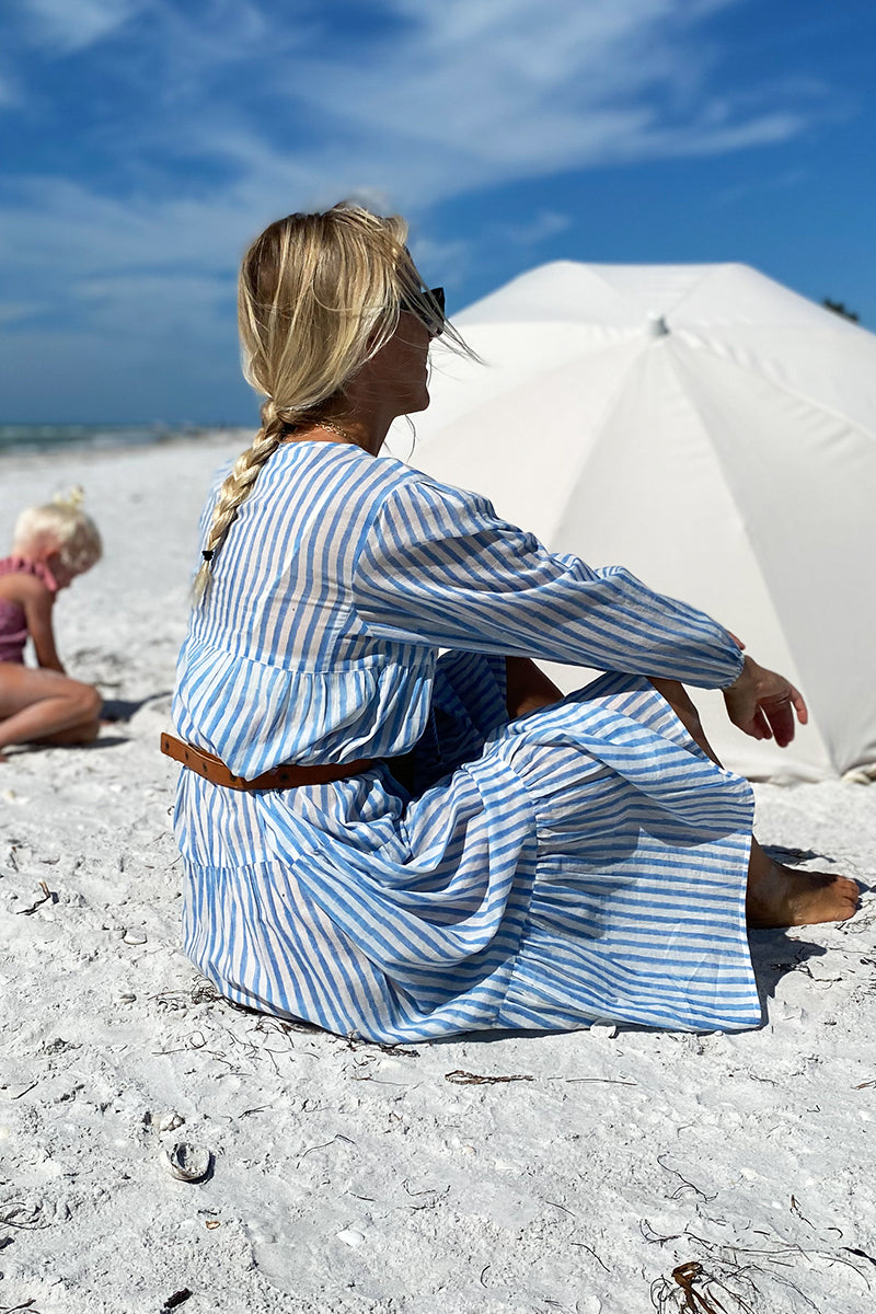 Heirloom Dress - Blue Hand Block Stripe Organic