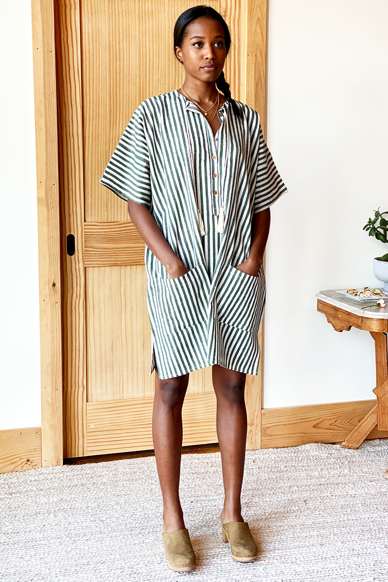 Baja Caftan - Moss Stripe Organic