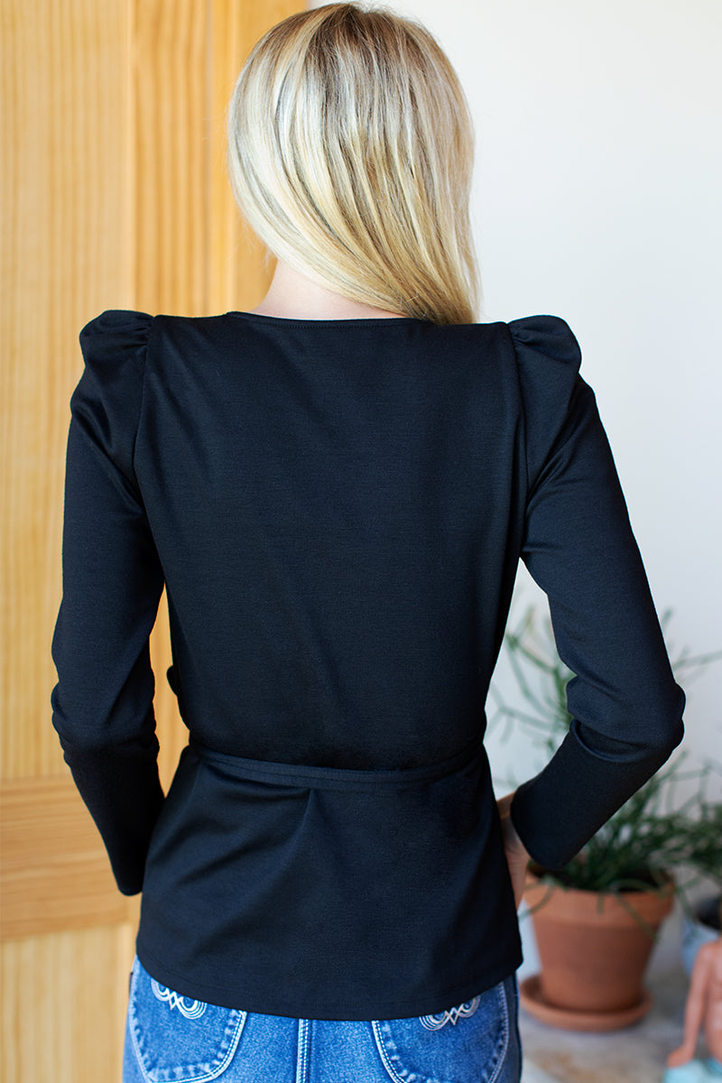 Puff Sleeve Ballet Top - Black Ponte