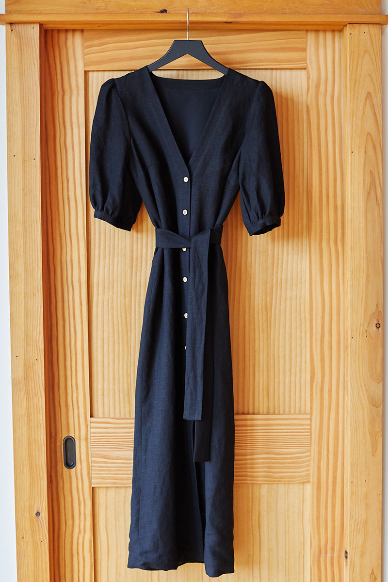 Bea Dress - Black Linen