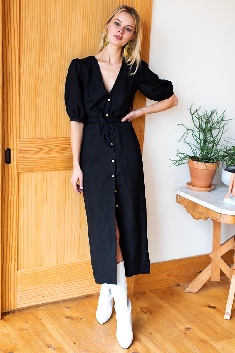 Bea Dress - Black Linen
