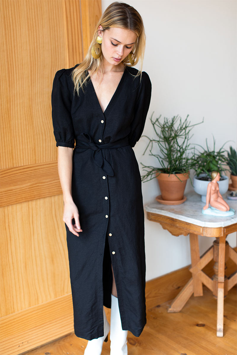 Bea Dress - Black Linen
