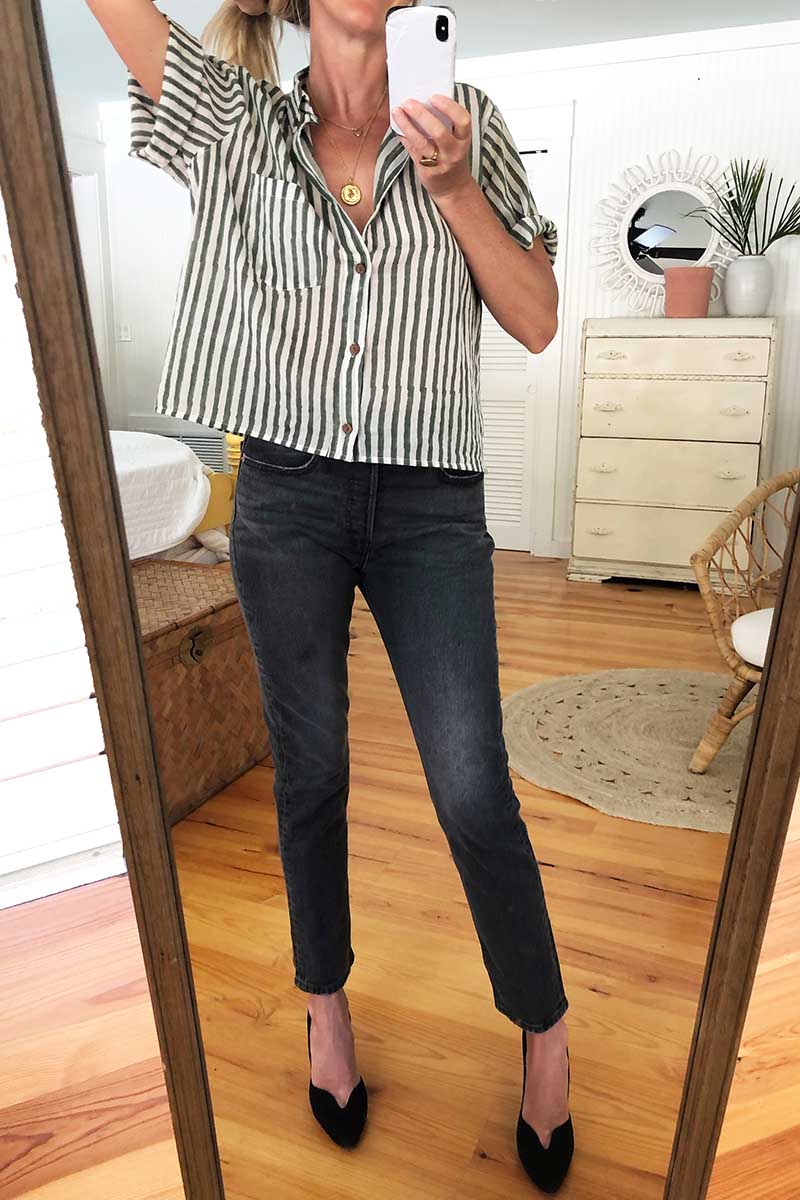 Boxy Shirt - Moss Stripe Lightweight Cotton Organic