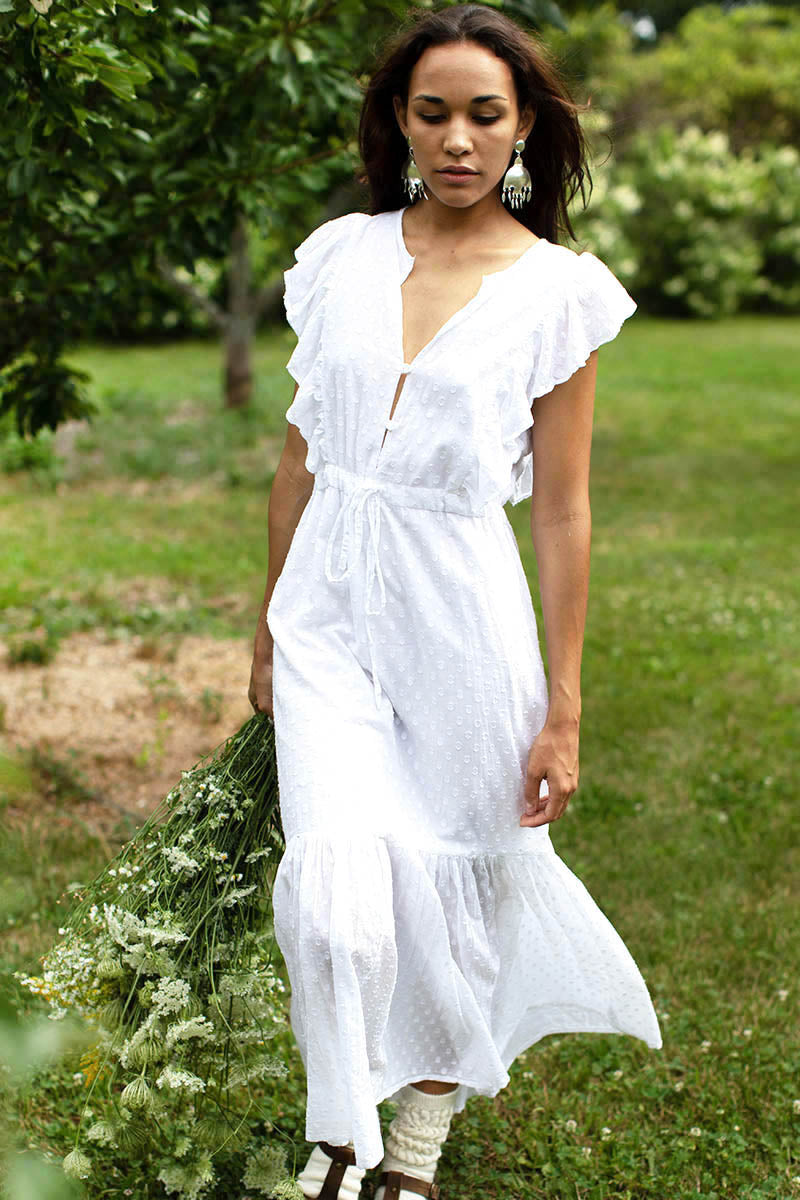 Chandra Dress - White Swiss Dot Organic