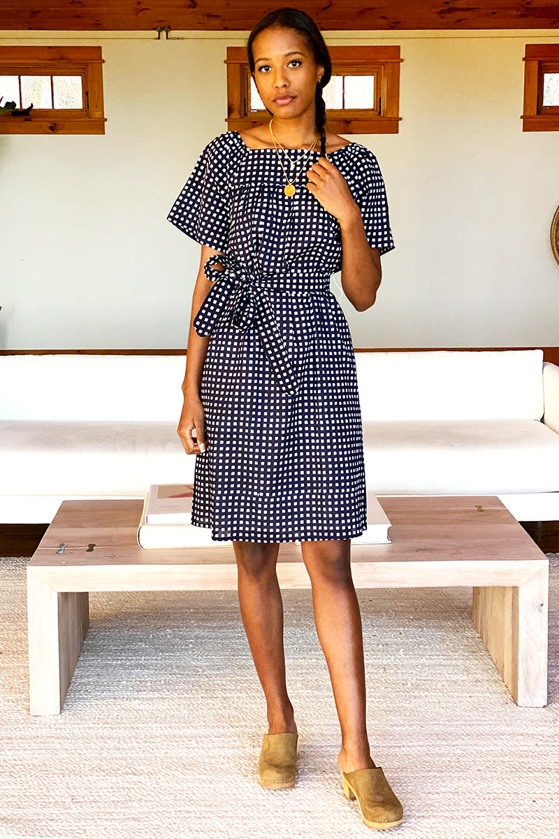 Colette Short Dress - Maritime Gingham Organic