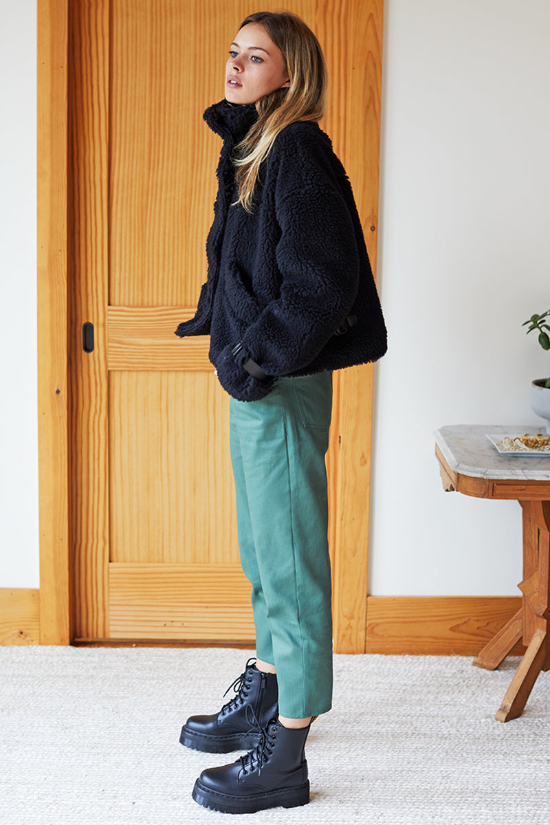 Cozy High Neck Jacket - Black Shearling