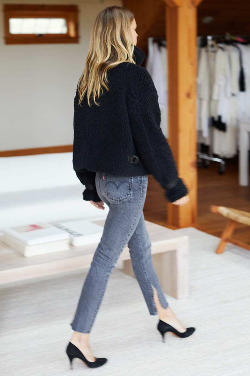 Cozy High Neck Jacket - Black Shearling