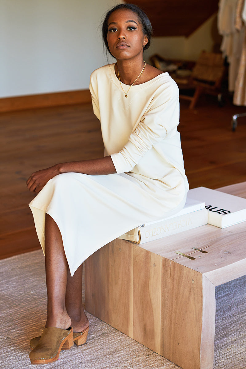 Cozy Midi Dress Crewneck - Ivory Organic