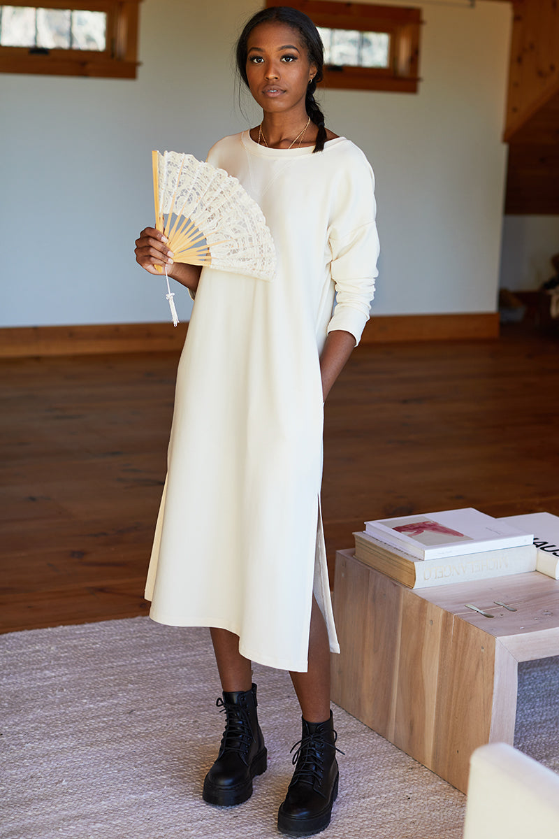 Cozy Midi Dress Crewneck - Ivory Organic