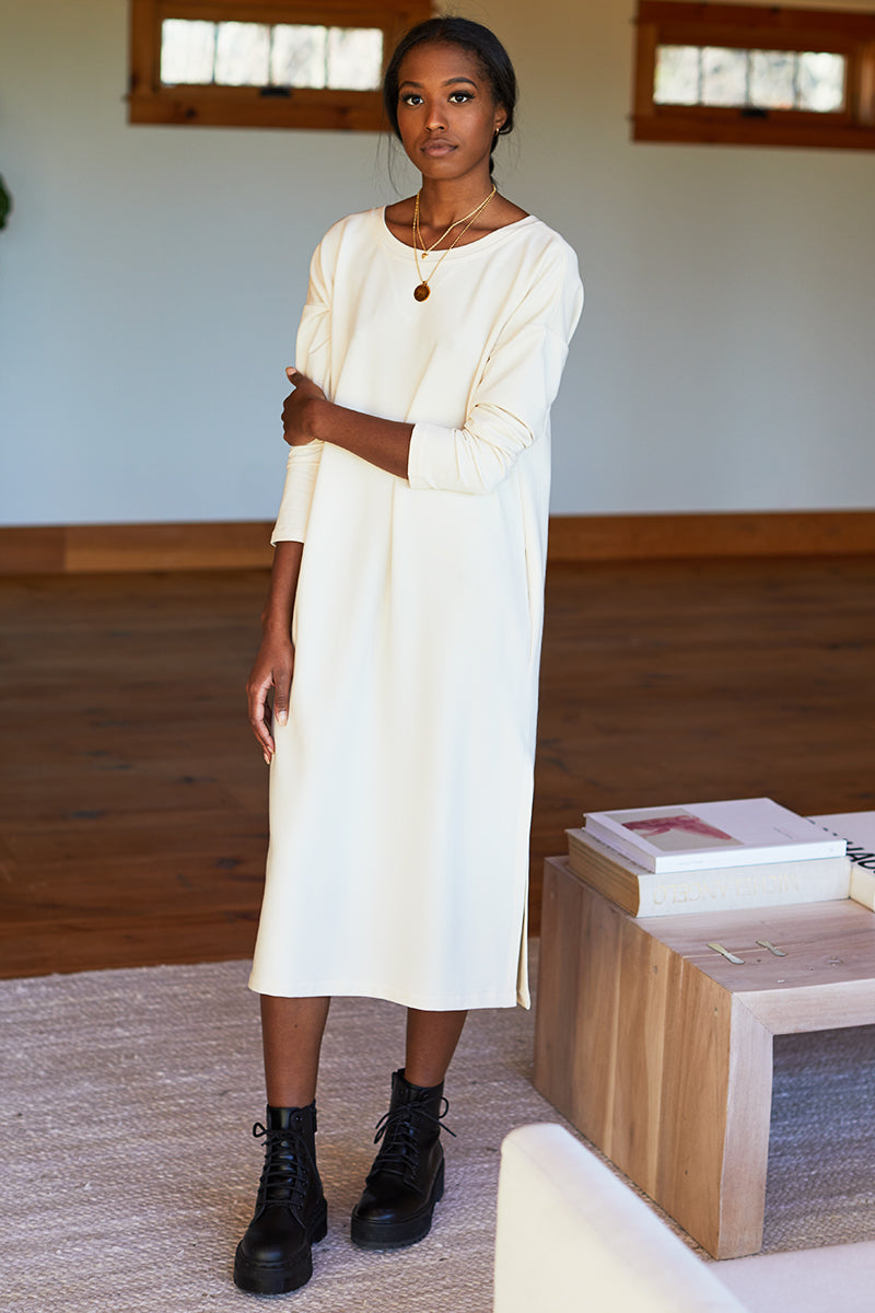 Cozy Midi Dress Crewneck - Ivory Organic