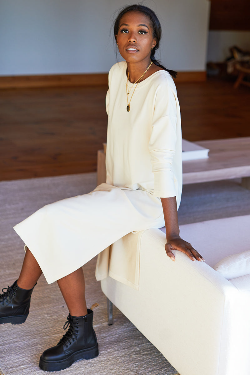 Cozy Midi Dress Crewneck - Ivory Organic