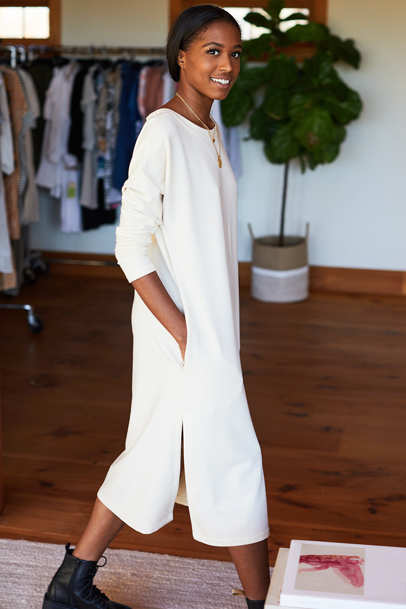 Cozy Midi Dress Crewneck - Ivory Organic